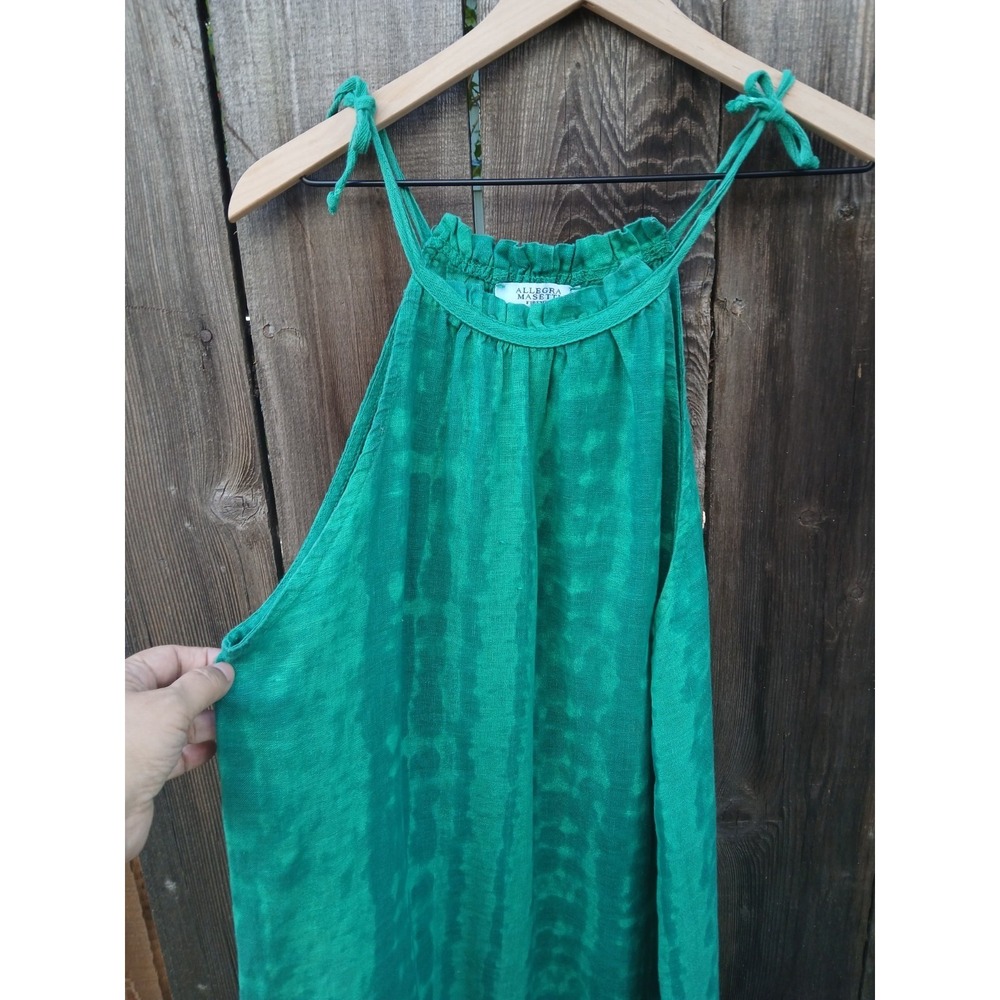 Allegra Masetti Emerald Green Maxi Boho Sleeveless Dress Italy 100% Linen L - Picture 2 of 8